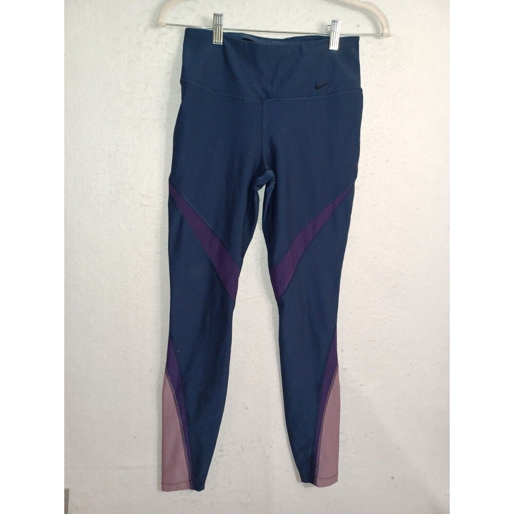 Nike Leggings Womens Size S Small Purple Yoga Pants Gray Swoosh Logo Dri-Fit